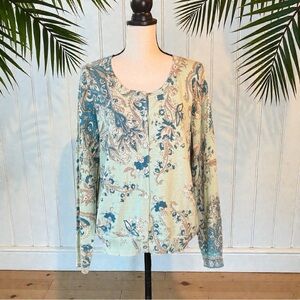SUNDANCE | Mint Floral Button-Front Cotton Cardigan – Size M – NWT